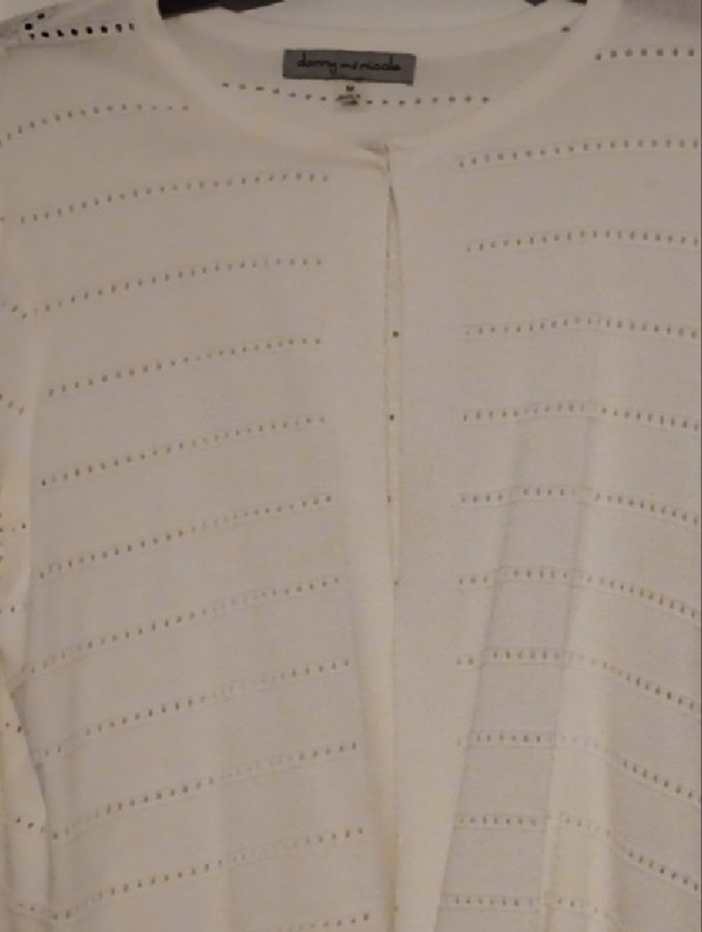 Danny & Nicole Cream Open-Front Eyelet Knit Sweater
